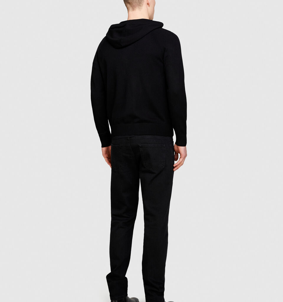 Knit sweatshirt with zip and hood - men's sweatshirts - Black | Sisley image number 3